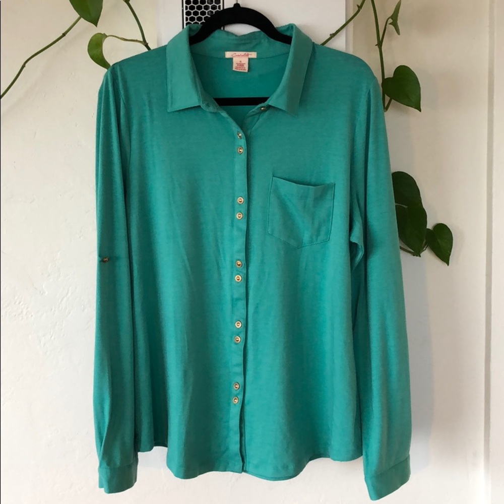 Stretchy knit jersey button down